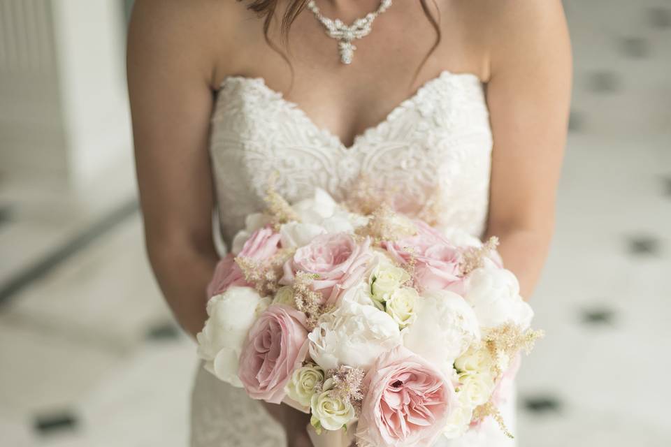 The bride holding her bouquet