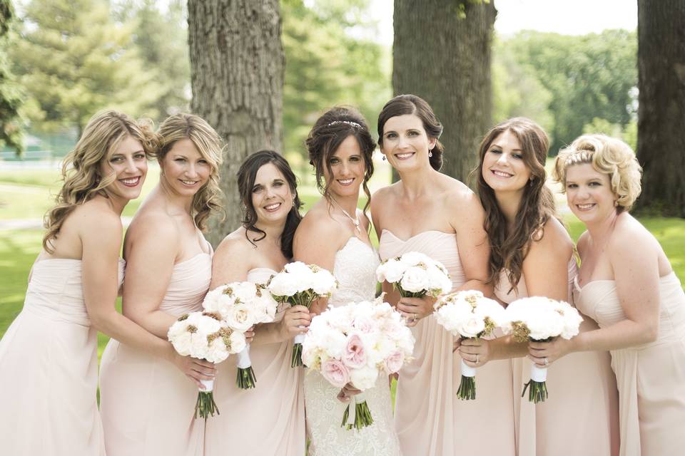 The bride with her bridesmaids