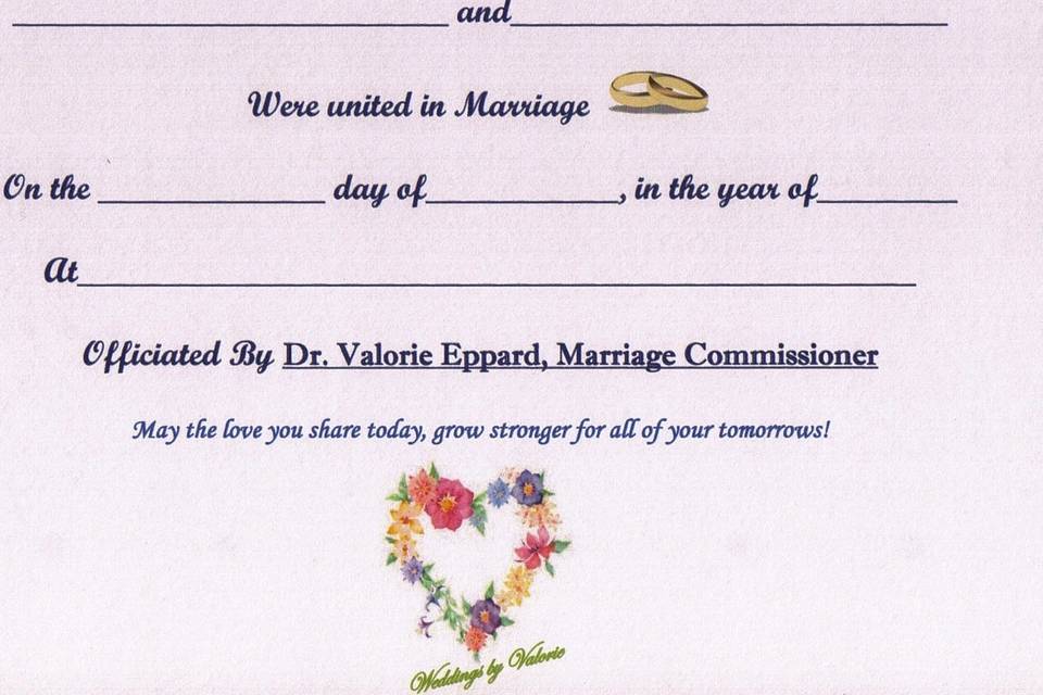 Keepsake Marriage Certificate