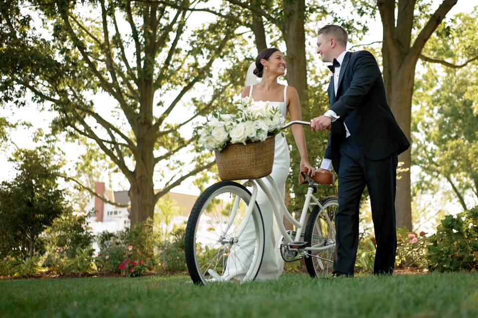 Couple on bikes