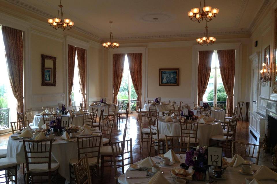 Tables and chairs set up