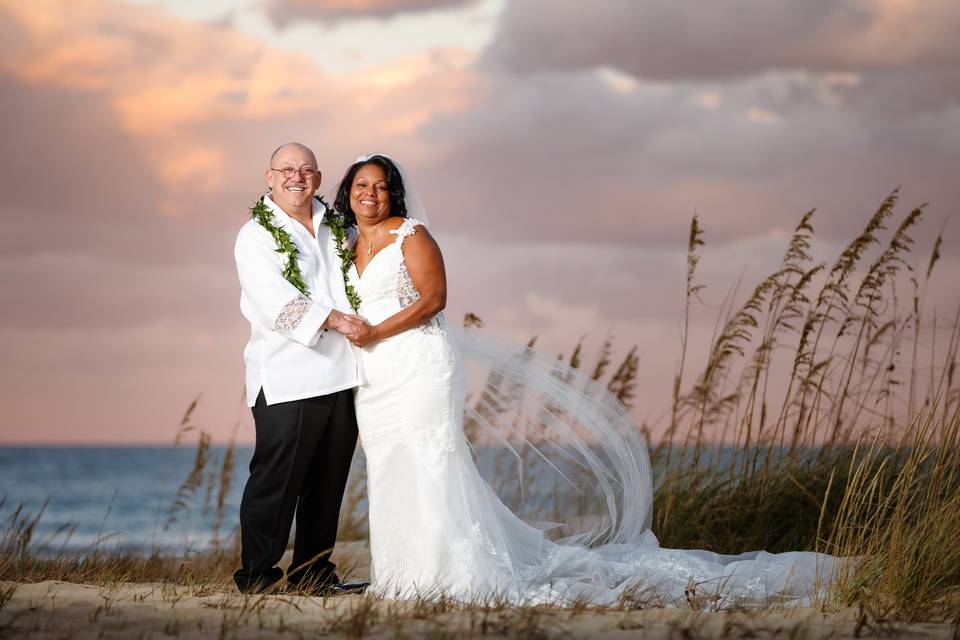 Newlyweds at the beach