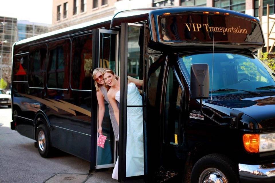 VIP Limo Bus Wedding Fun