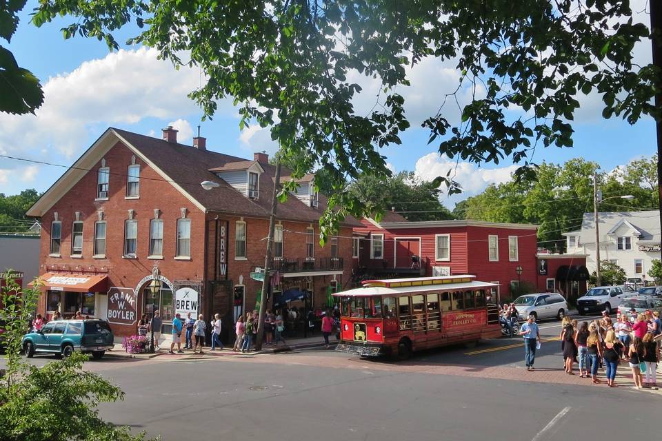 Red Trolley in the Village