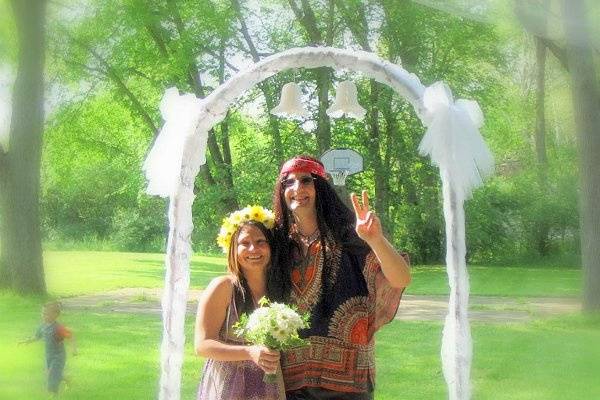 Hippie themed wedding.  It was so much fun!