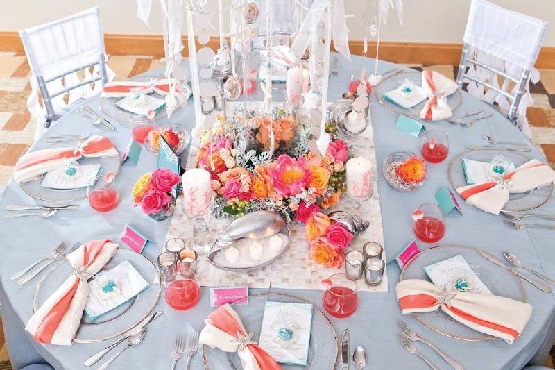 Table setup with decorated centerpiece