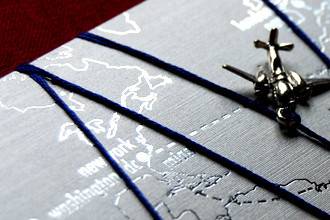 The Journey - destination wedding invitation or save the date. colors, destination & monogram are customizable. Boarding pass invite inside map design folio. Starts at $15 per set