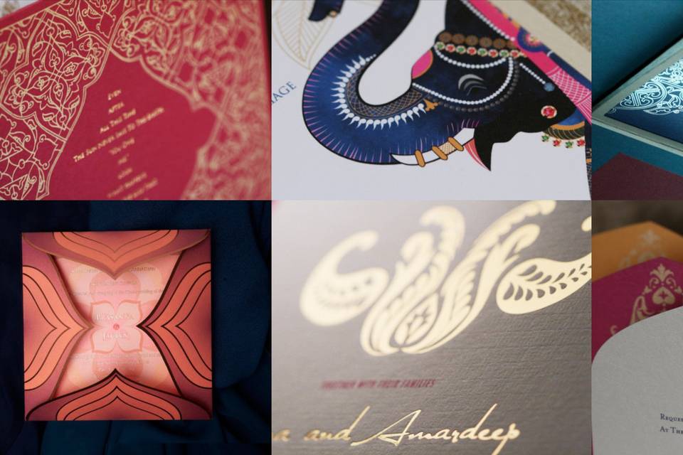Details from some of our Culturally inspired colorful wedding invitations