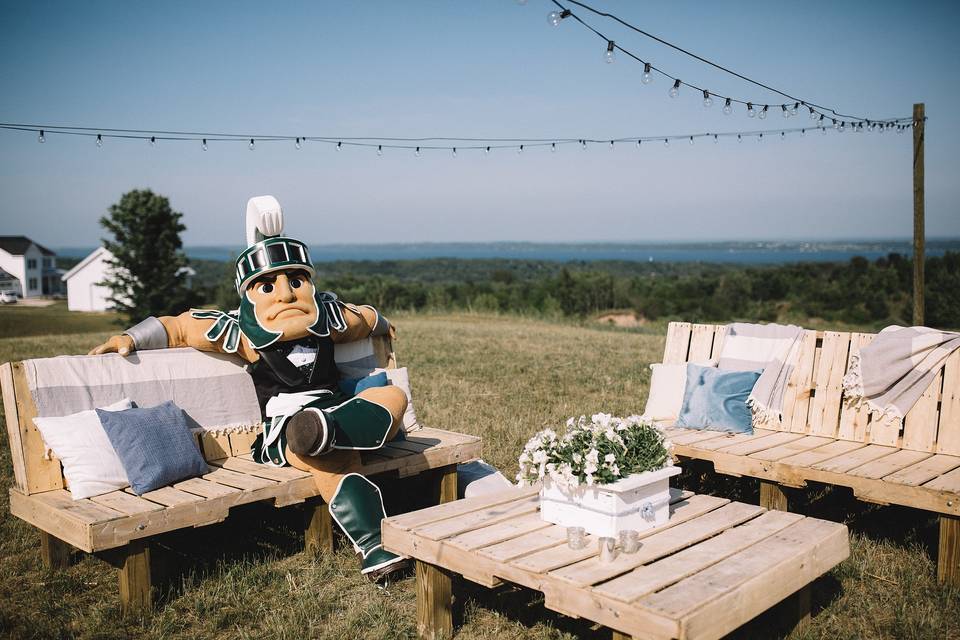 Sparty relaxing with a view