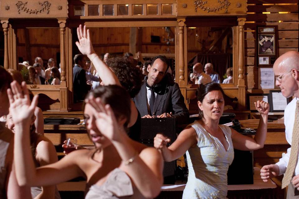 Couple and guests dancing