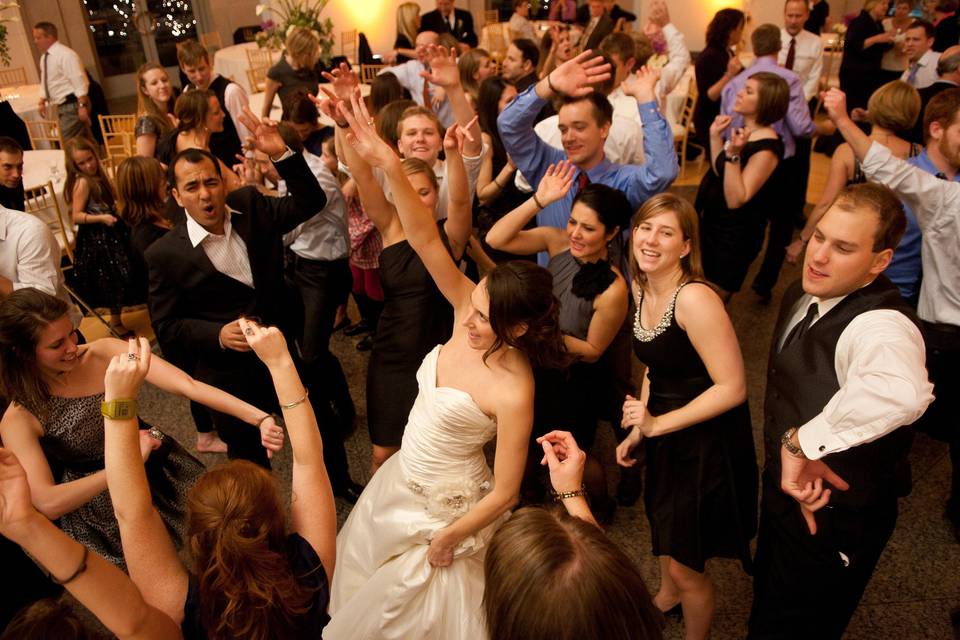 Newlyweds and their guests having fun