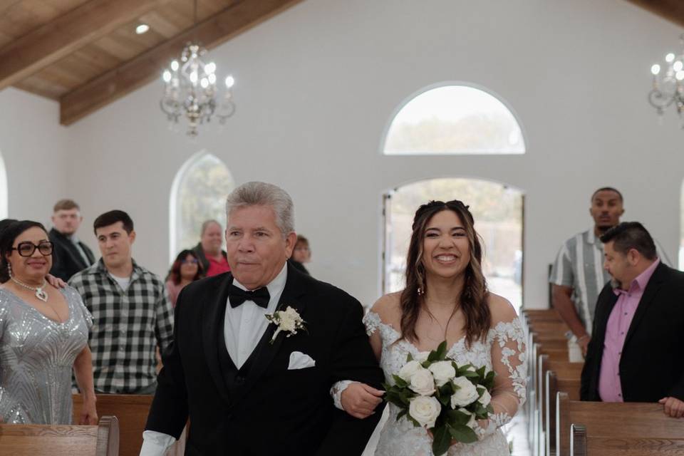 Bride walking down the aisle