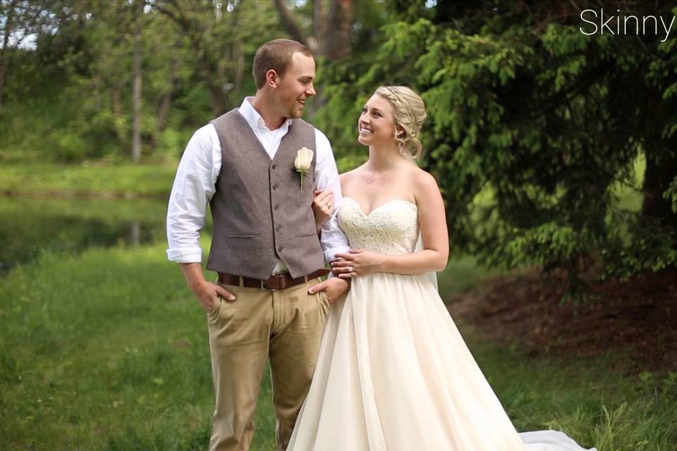 Bride and groom looking at each other