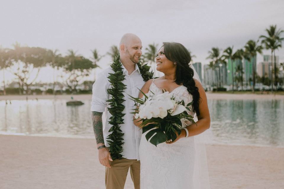 Just married on the beach