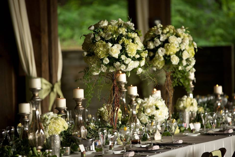 Dining table with centerpiece