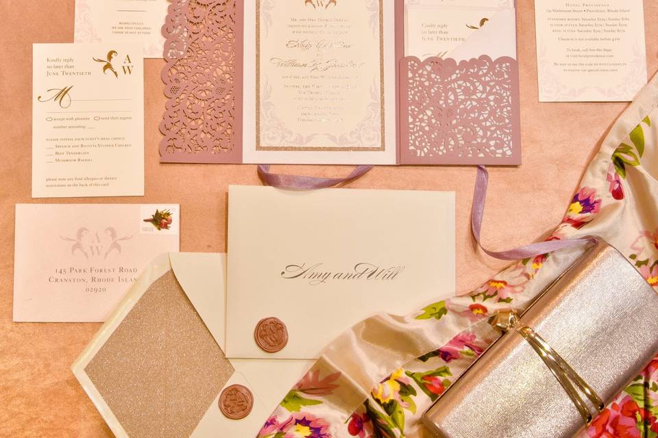 Blush/Rose Gold Invitation Set