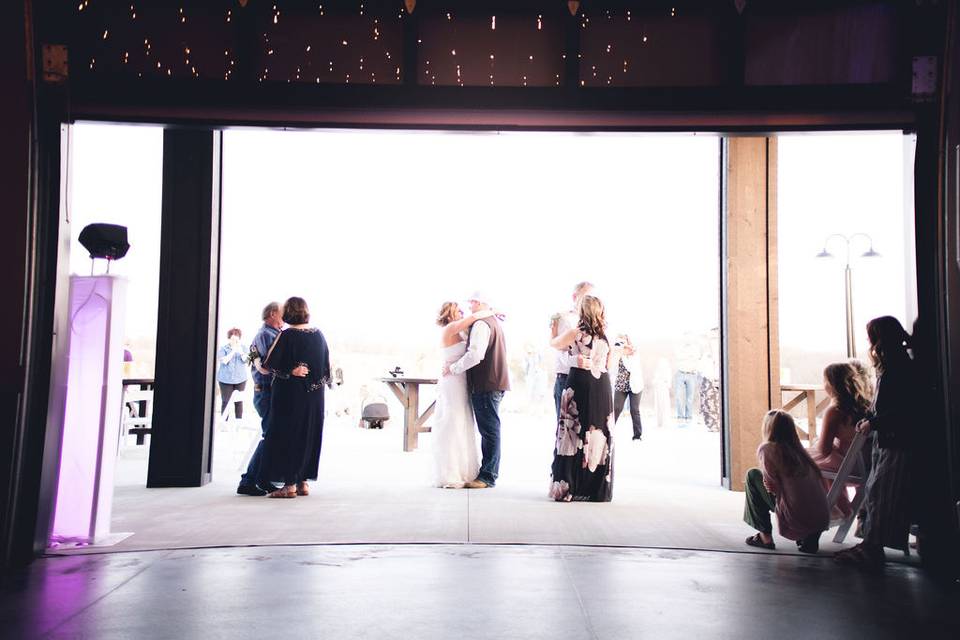 Dancing with garage doors open