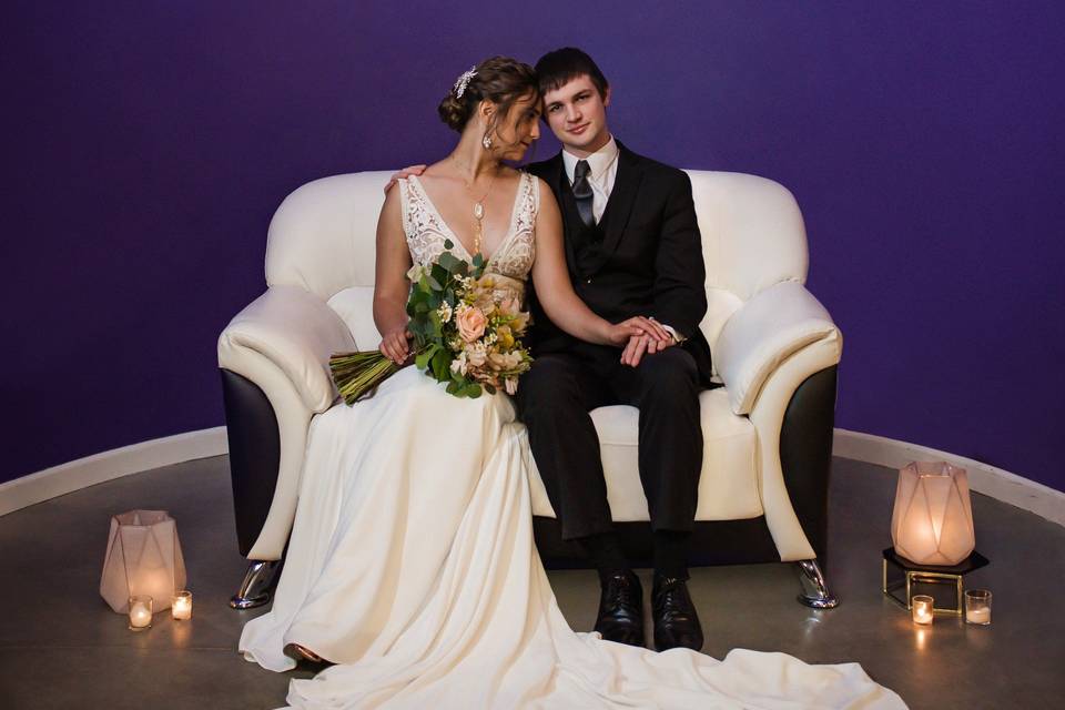 Bride & Groom on couch