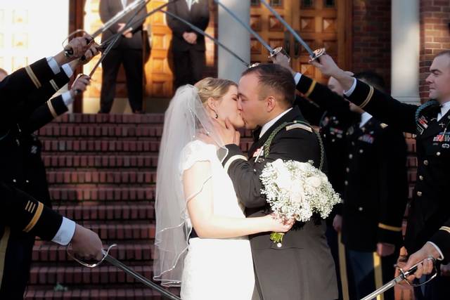 Newlyweds kiss