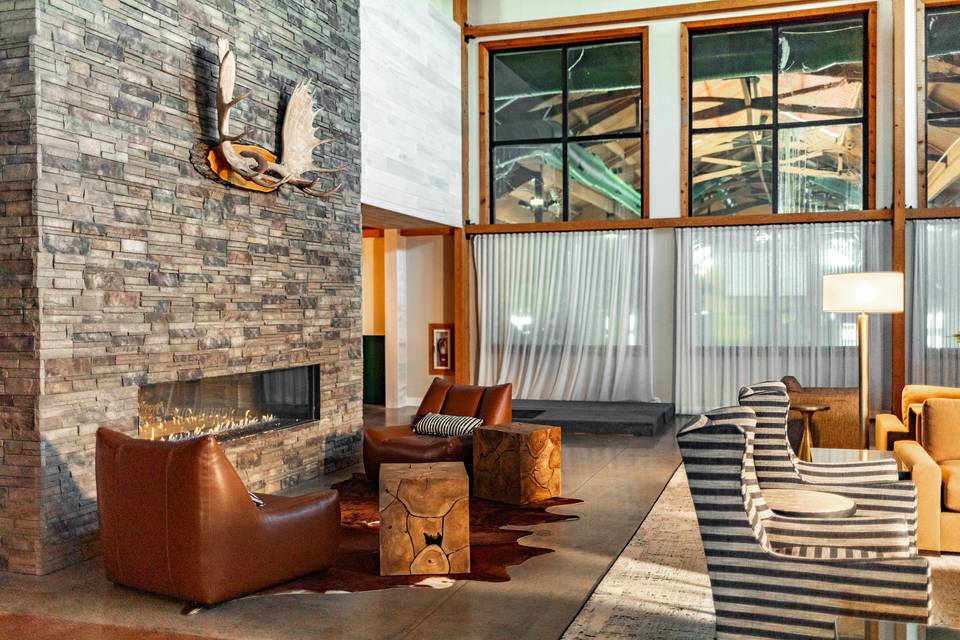 Cocktail hour lounge fireplace