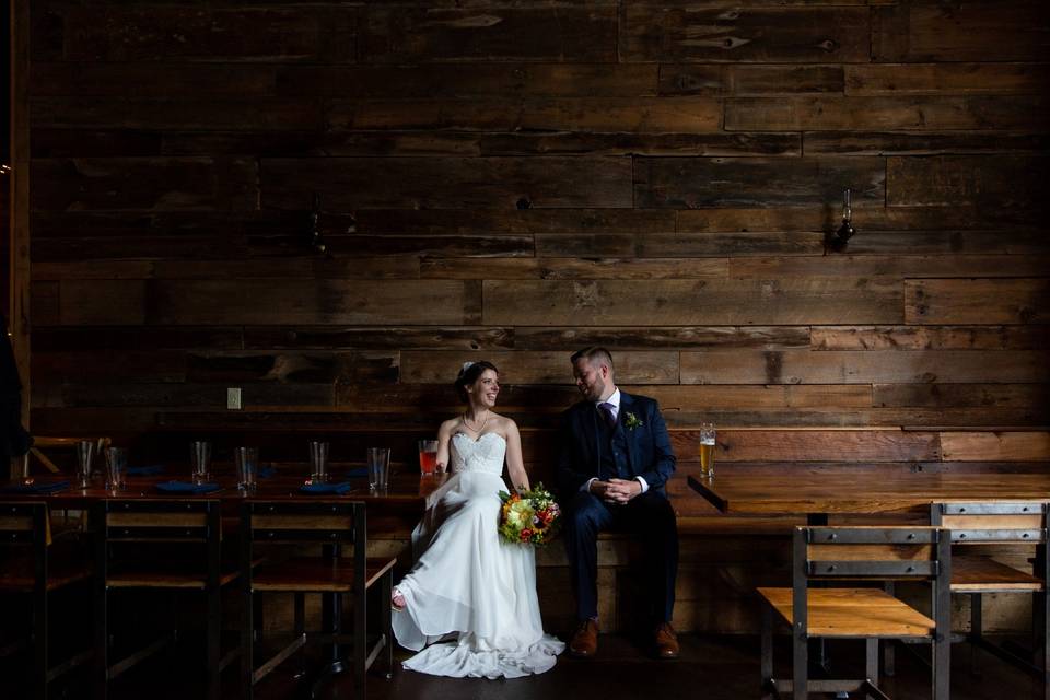 Bride and groom around town