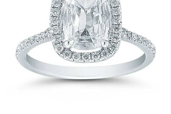 <b>Henri Daussi 1.16ct Cushion Cut Diamond Ring with Halo and Pave Diamond Setting</b><br>This engagement ring features a 1.16ct Henri Daussi Cushion Cut Diamond that is GIA certfied and is E in color and VVS1 in clarity. The diamond is surrounded by round brilliant micro-pave set diamonds that also go 1/2 way around the band.
