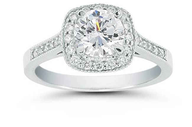 <b>Tacori Cushion Halo Diamond Engagement Ring</b><br>With botanical-like tendrils creating a stunning carriage on this blooming Engagement ring, a double halo with a unique cushion shape and diamond crescent details make this ring a distinctive beauty.