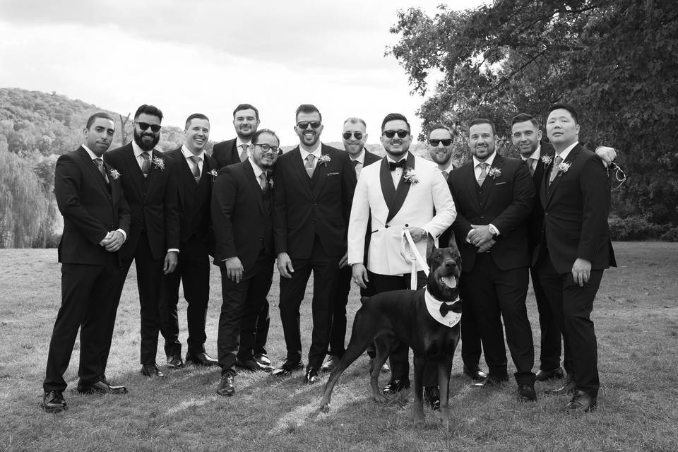 Wedding party and dog of honor