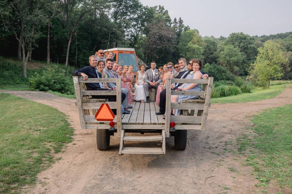 Wedding party wagon ride
