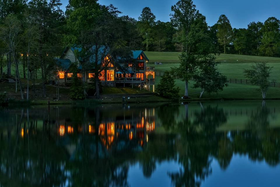 The lodge at night.