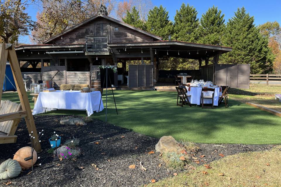Barn with tables.