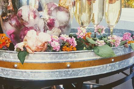 Champagne cart with iced flowers