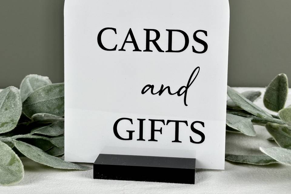 Cards and Gifts sign on white