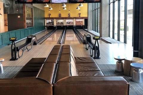 Bowling lanes and couch area