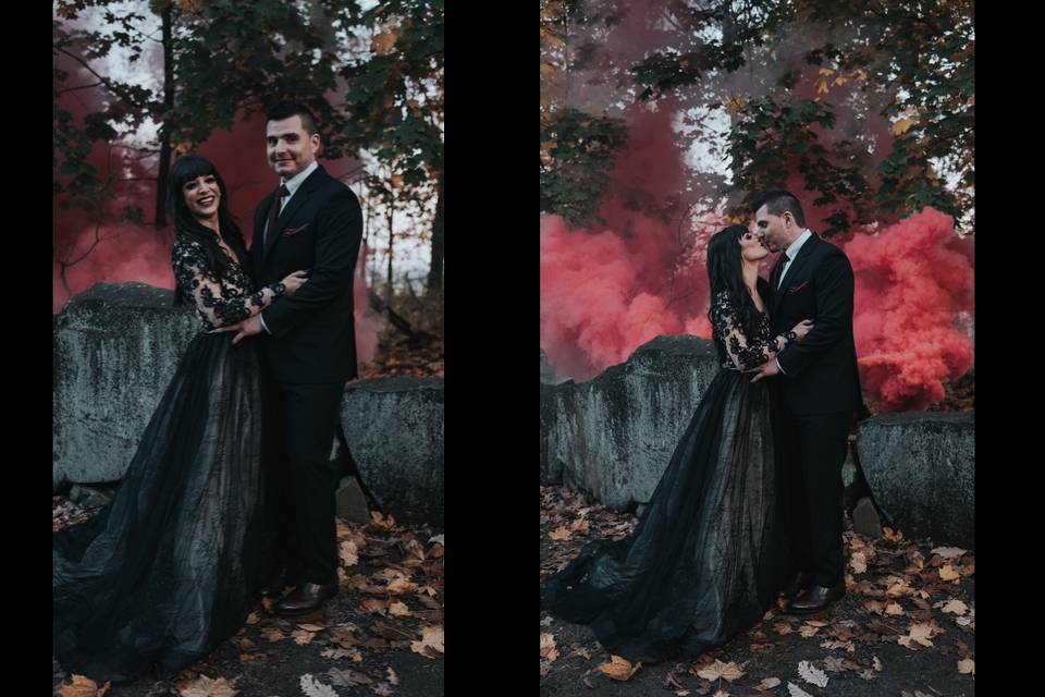 Red smoke bomb couple