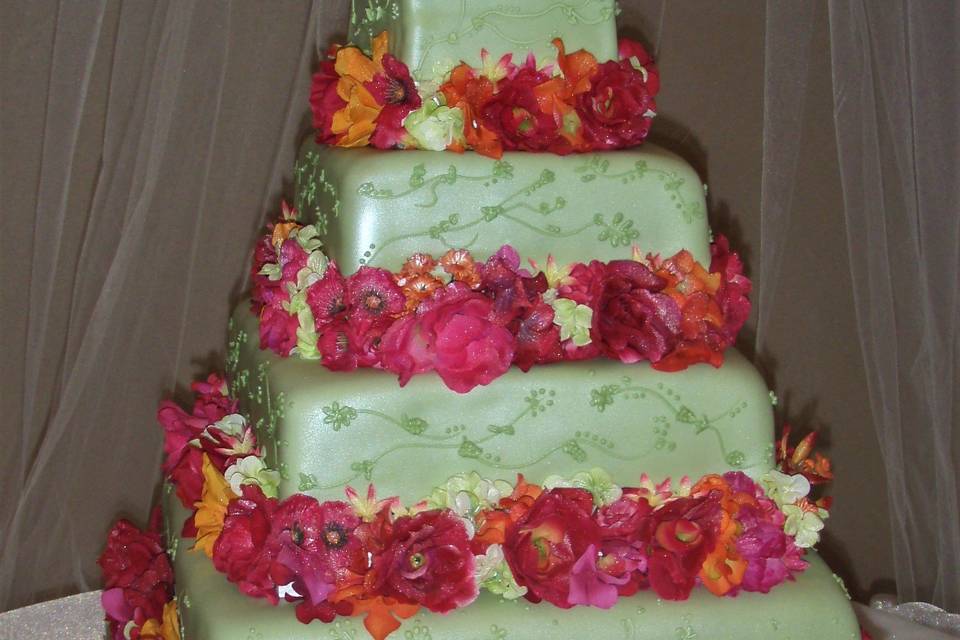 Green cake with flowers