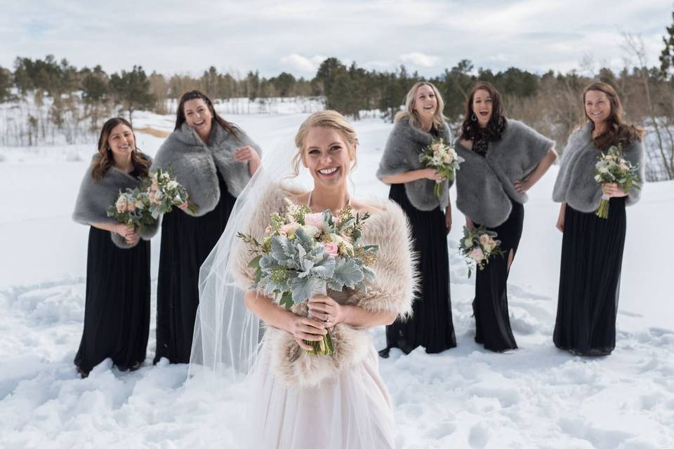 Bride and her bridesmaids