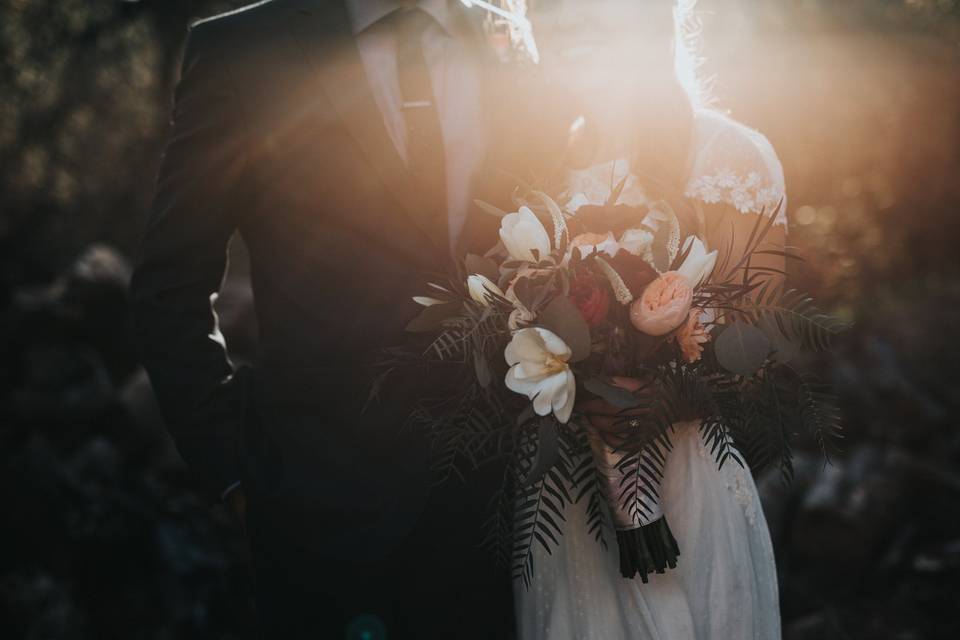 Sunset bride and groom