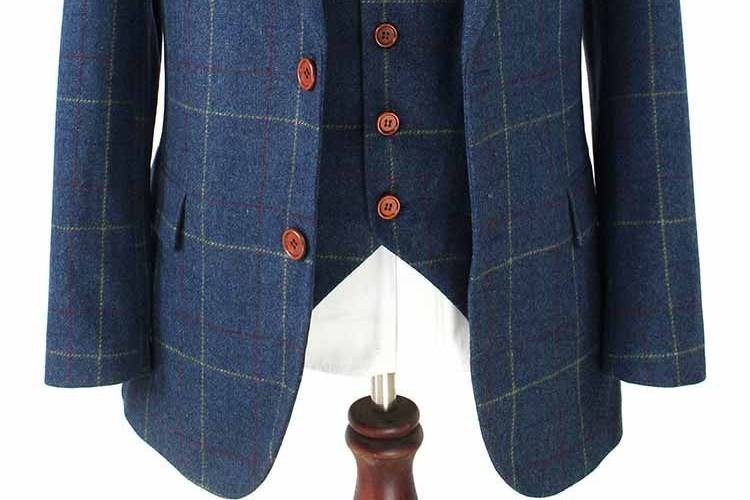 Blue check plaid tweed suits