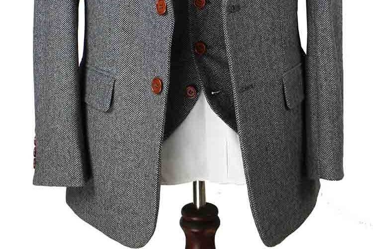 Grey herringbone tweed suit