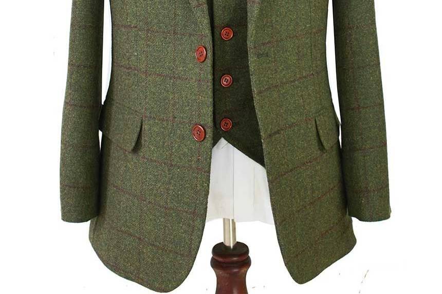 Olive green plaid tweed suit