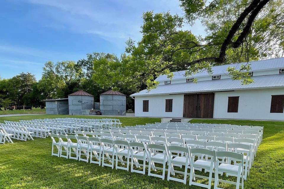 Chairs set up on west lawn