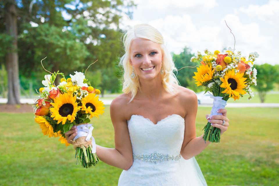 Bride with two bouquets