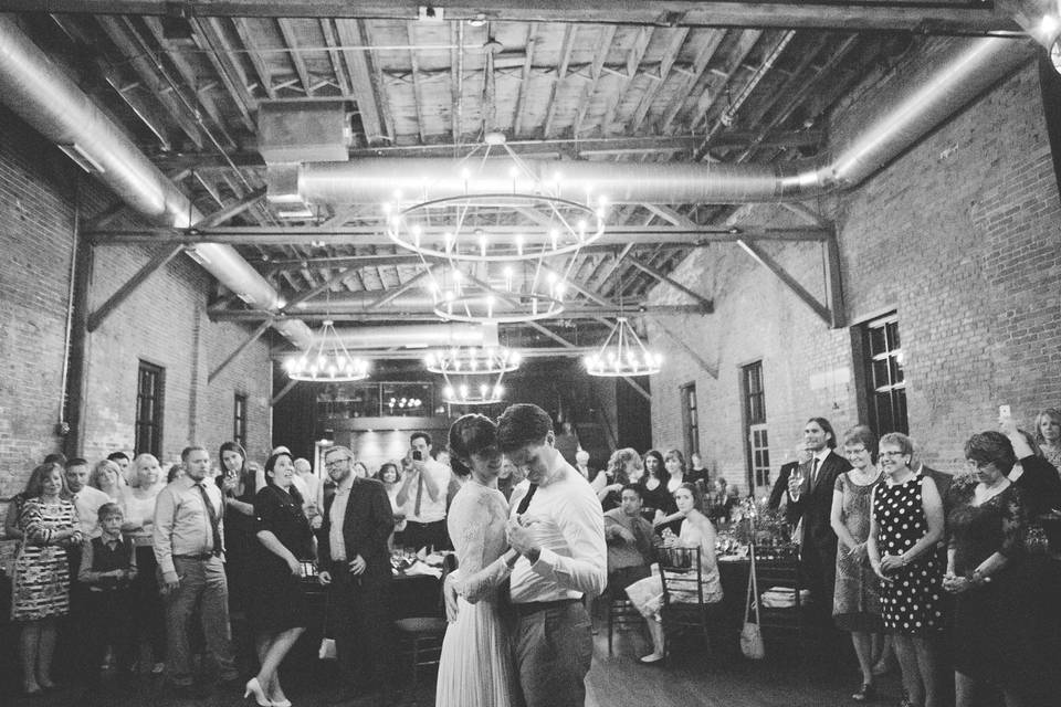 Matt and Lindsey's wedding at High Line Car House. Photo by Angela Fortin Studio Photography.