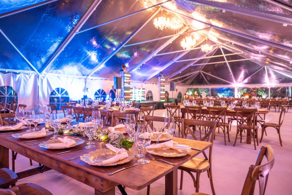 Clear tent and Farm tables