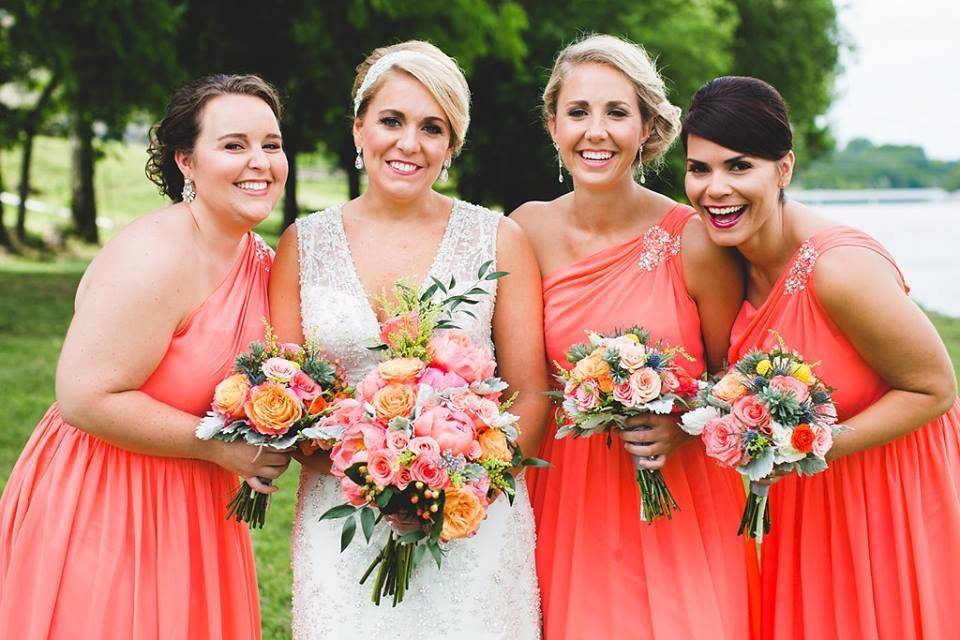 The bride with her bridesmaids