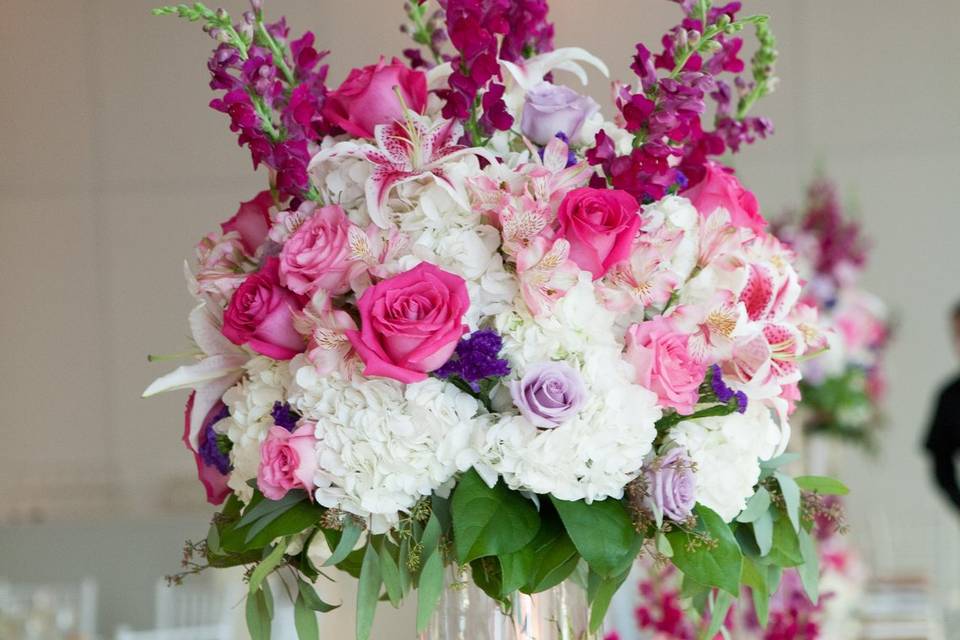 Tall, pink floral centerpiece