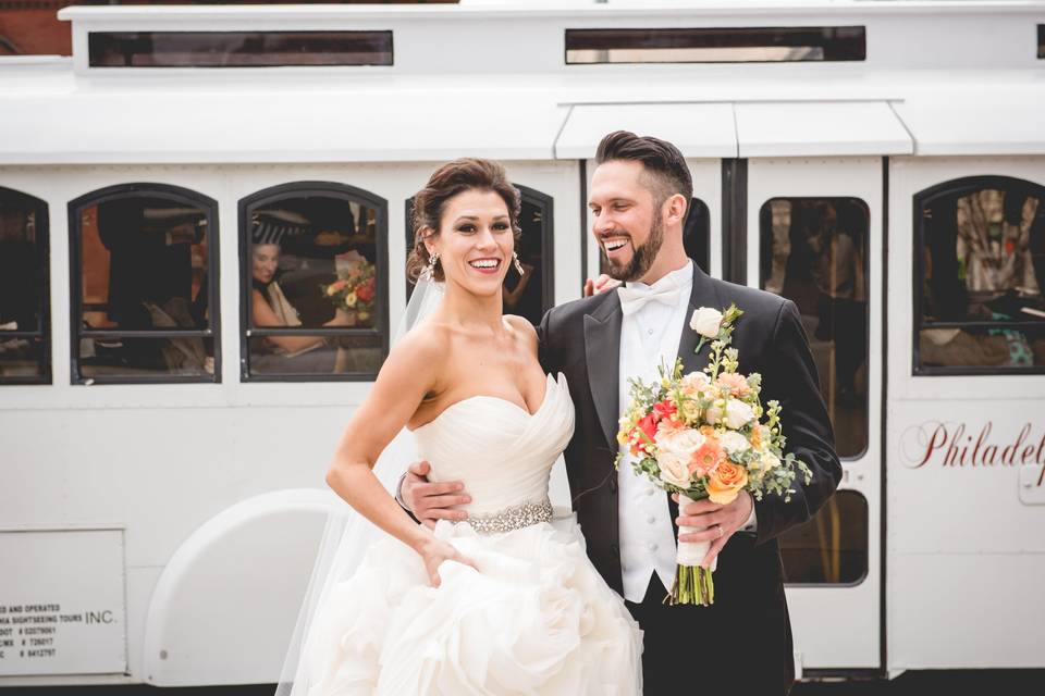 Couple in front of trolley