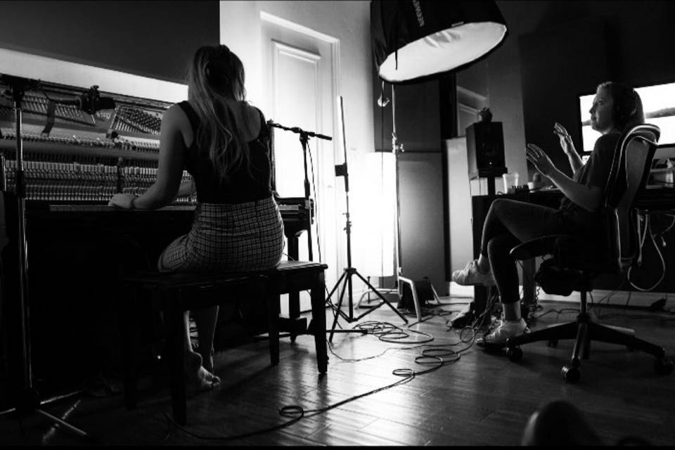Zoe and Hope recording piano