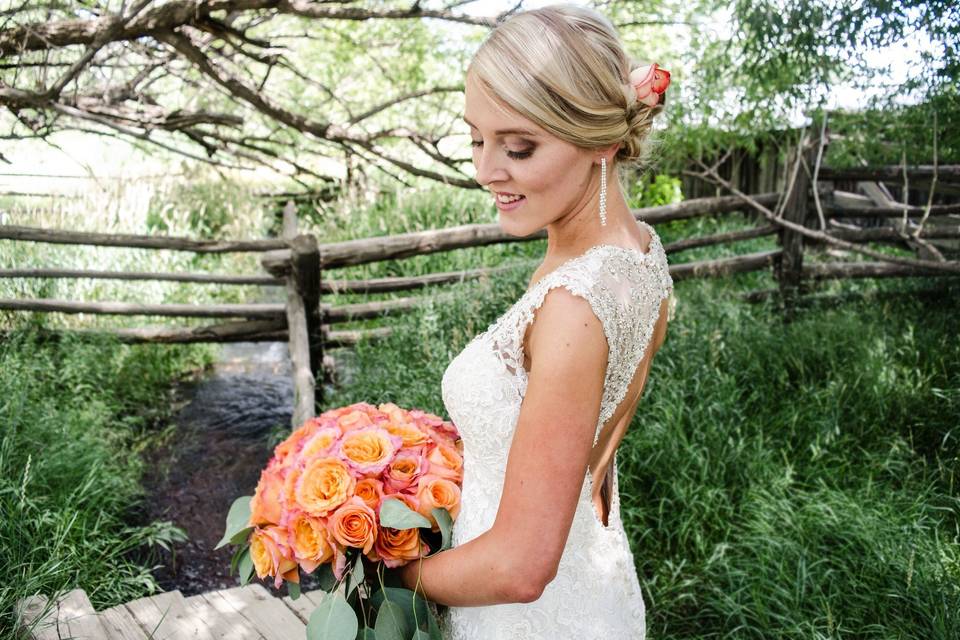 Updo with matching flowers